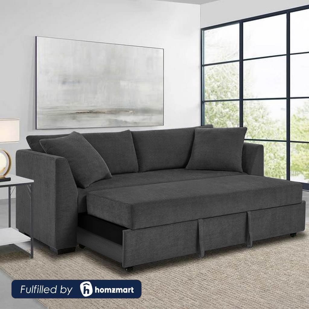 Natural Wood and Linen Fabric Sofa Bed - Grey