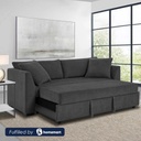 Natural Wood and Linen Fabric Sofa Bed - Grey