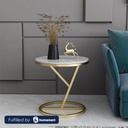 Steel Woodي بنط Marbleي Side Table Gold and White - 50x35 cm