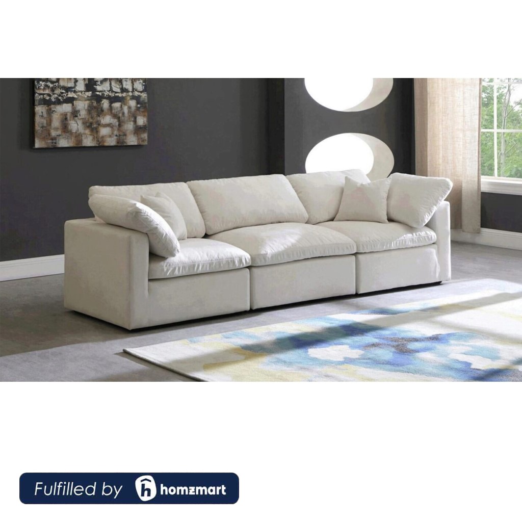 Beech wood and Velvet 3 Seater Sofa - Beige