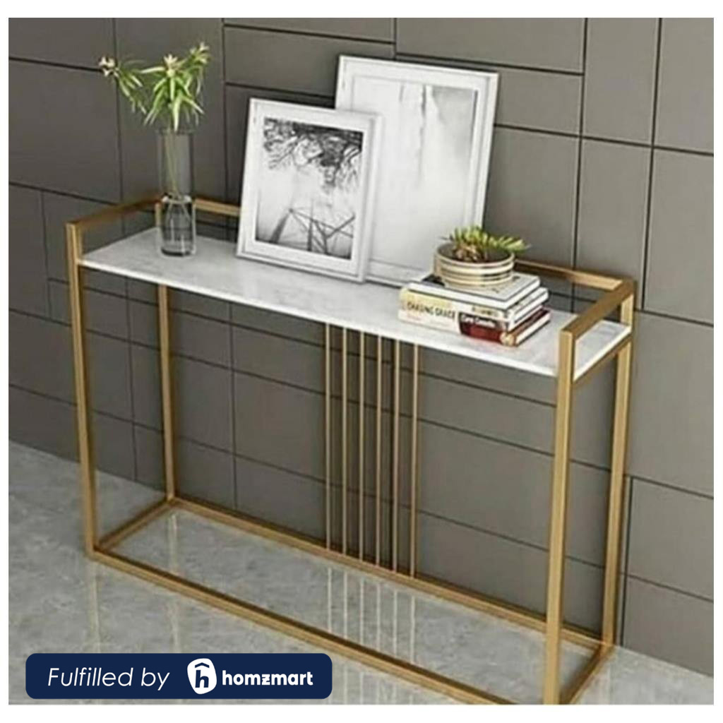 Steel and Marble Console Gold - 80x35x120 cm