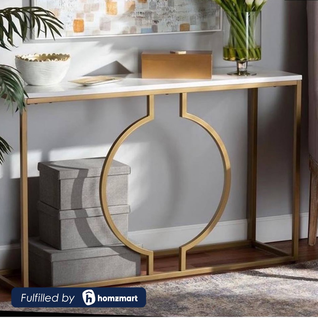 Steel and Marble Console Gold - 90x40x120 cm