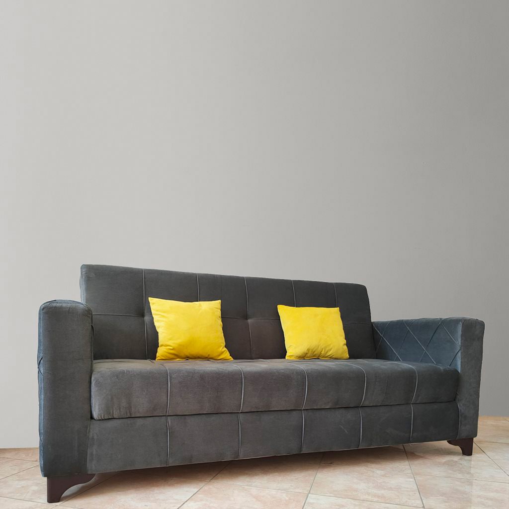 Muski Wood and Velvet Fabric Sofa Bed - Grey