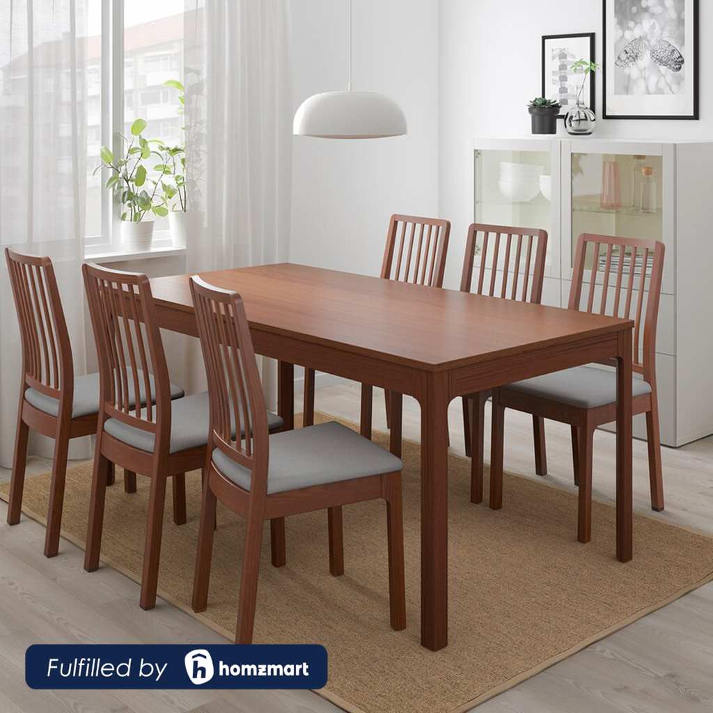 Beech Wood and Linen Dining Room Set 7 pieces