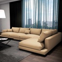 Beech Wood and Linen Fabric L-Shape Sofa - Beige