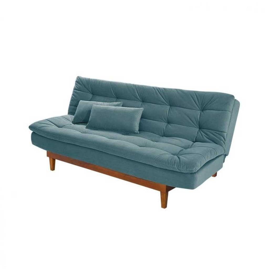 Red Beech Wood and Jaguard Fabric Sofa Bed - Turquoise