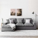 Red Beech Wood and Linen Fabric L-Shape Sofa - Grey