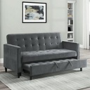 Beech Wood and Velvet Sofa Bed - Grey