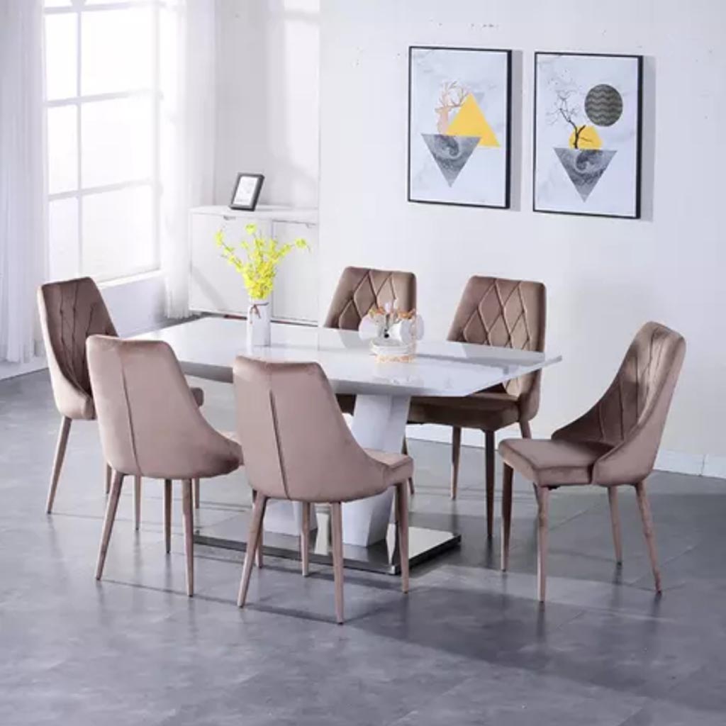 MDF and Inverted Leather Dining Room Set 7 pieces - Beige