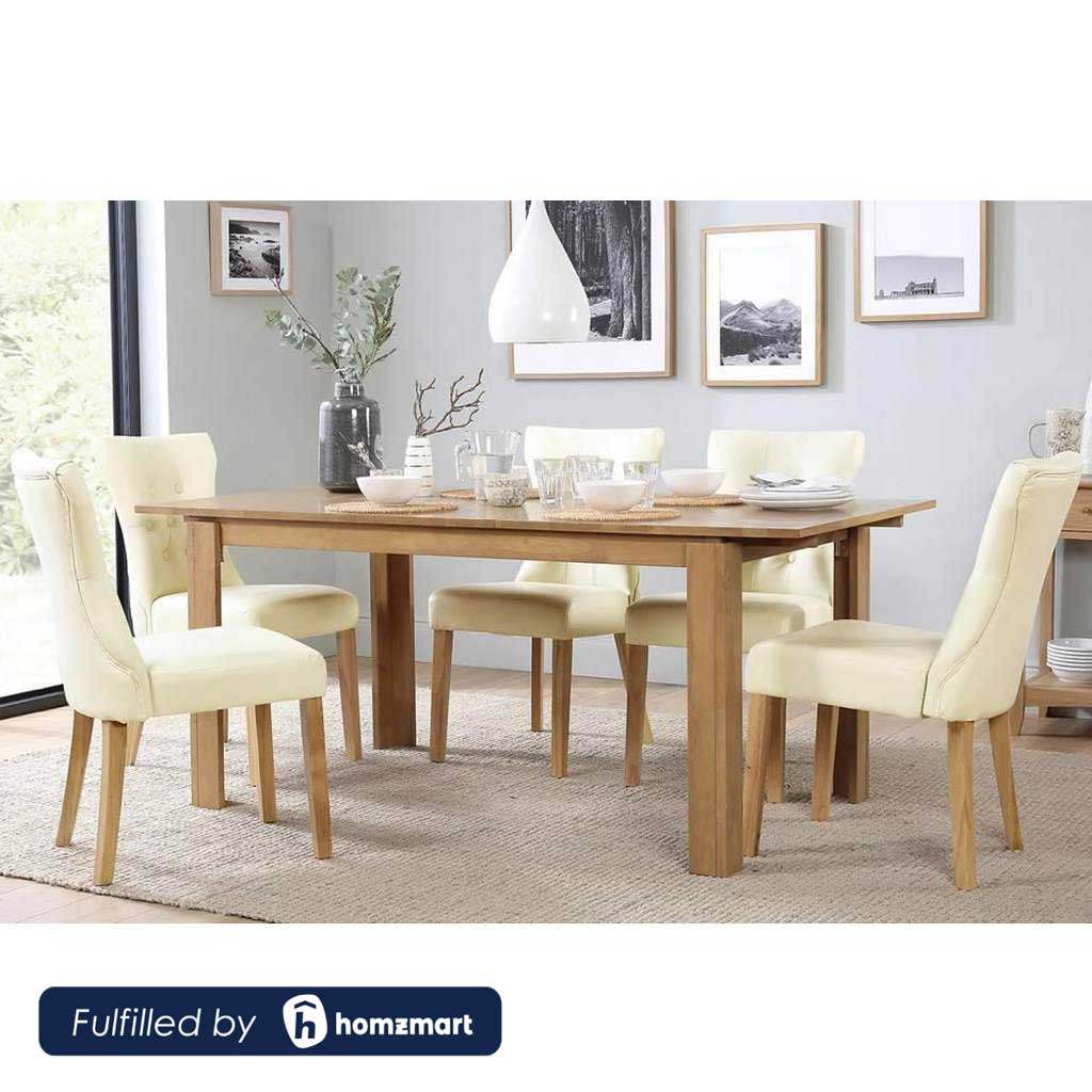 Beech and MDF Wood with Velvet Fabric Dining Room Set 7 pieces Brown and Beige