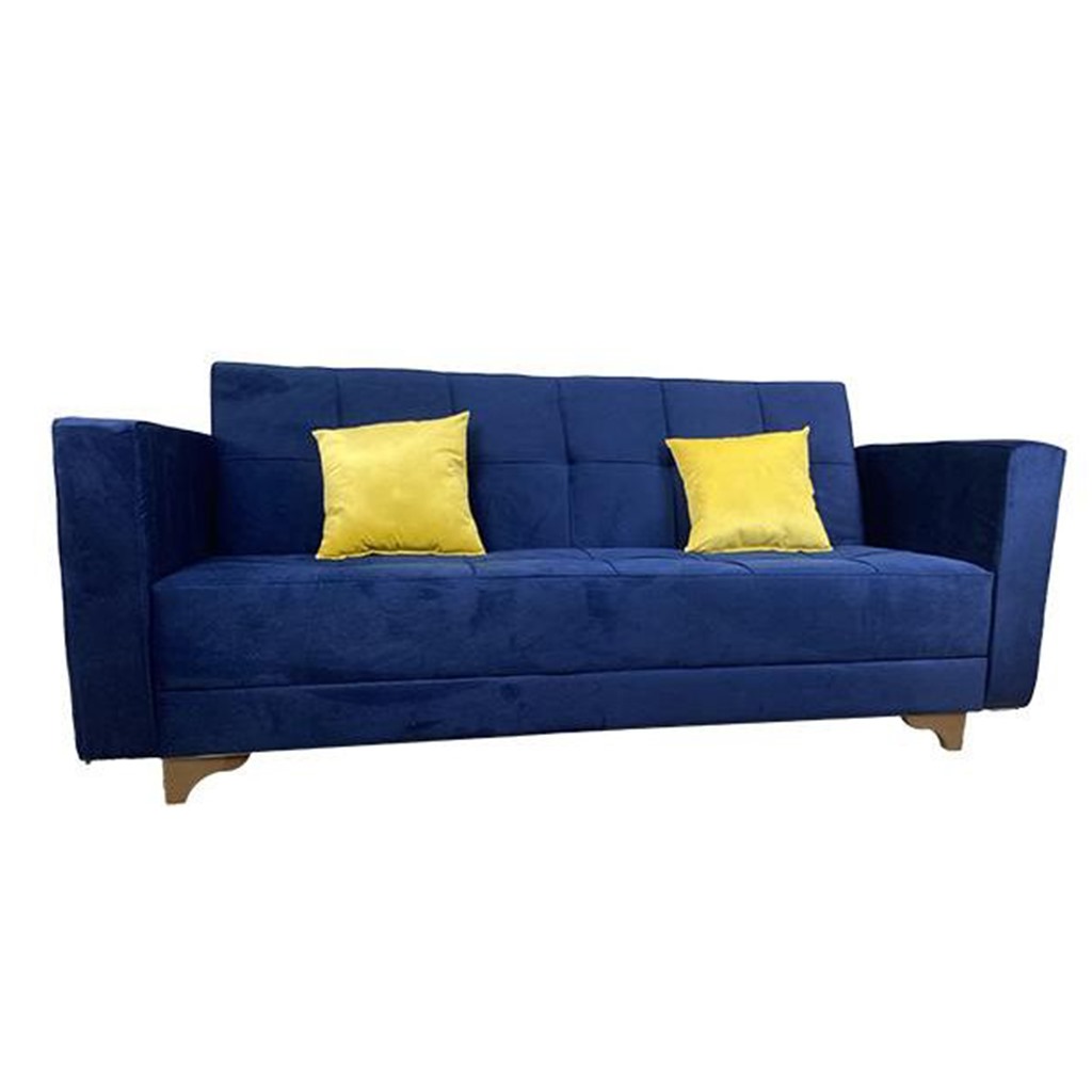 Muski Wood and Velvet Fabric Sofa Bed - Blue