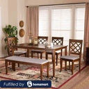 Beech Wood Dining Room Set 6 pieces Brown