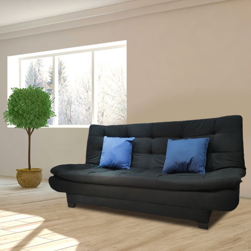 Muski Wood and Venice Fabric Sofa Bed - Black