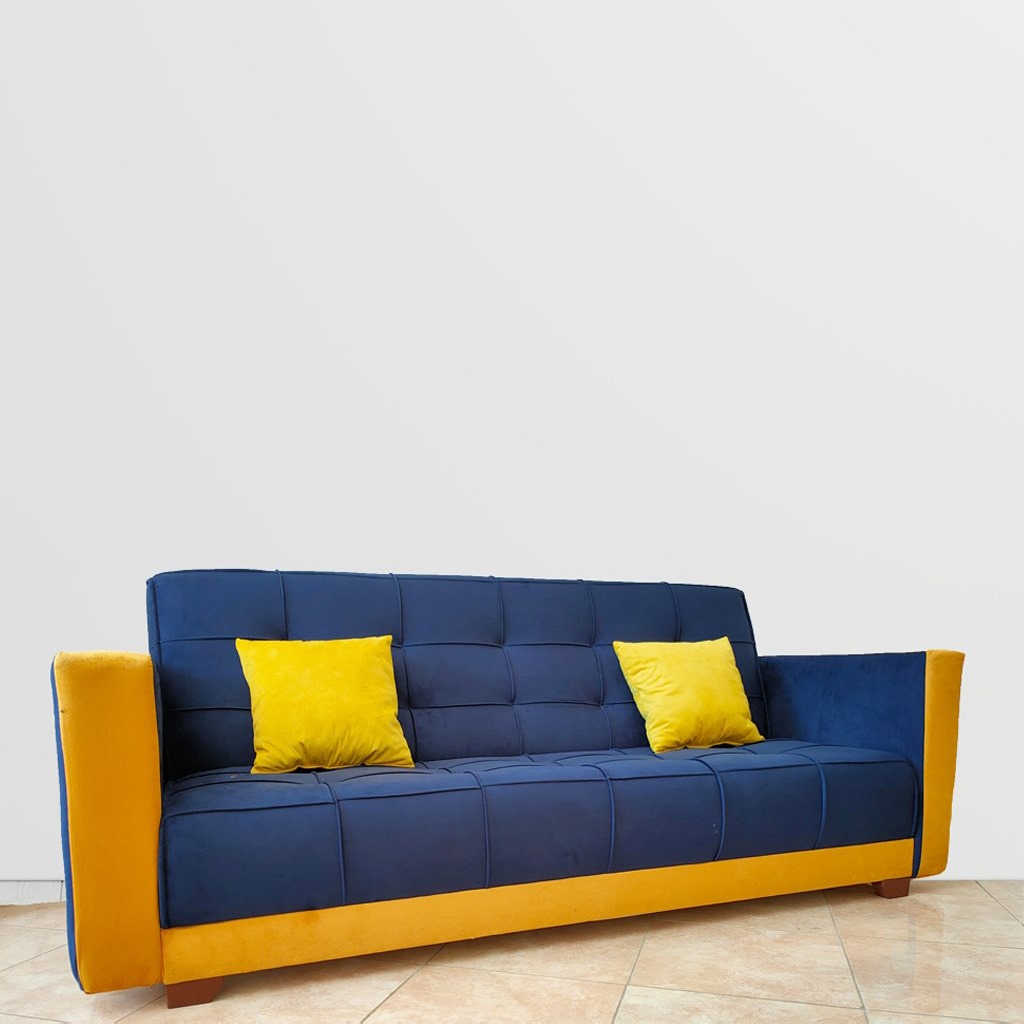 Muski Wood and Velvet Fabric Sofa Bed - Blue