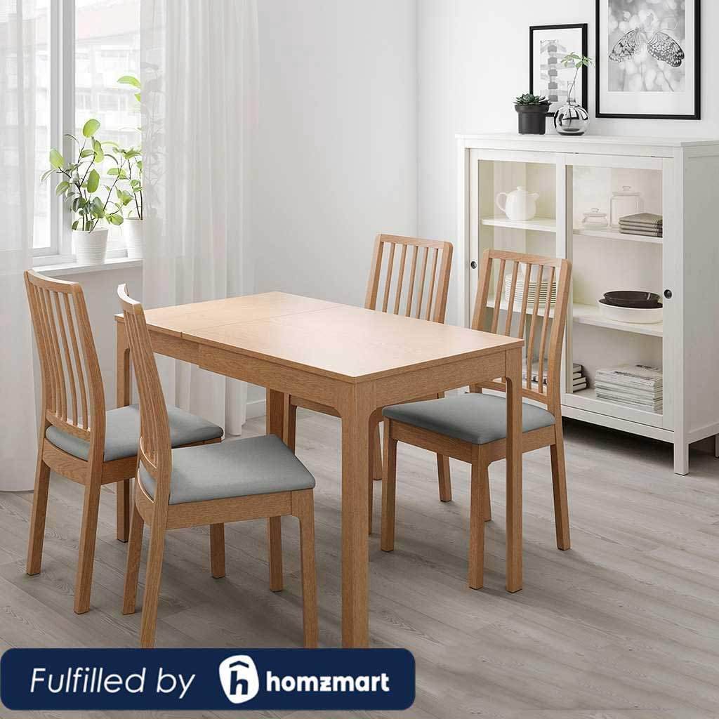 Beech Wood and Linen Dining Room Set 5 pieces Brown