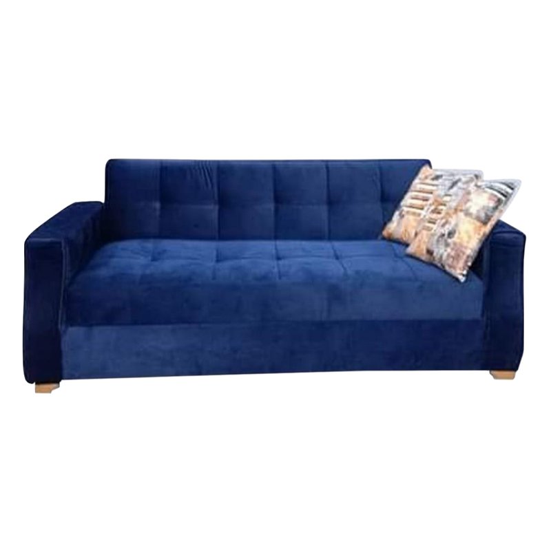 White Beech Wood and Velvet Fabric Sofa Bed - Blue