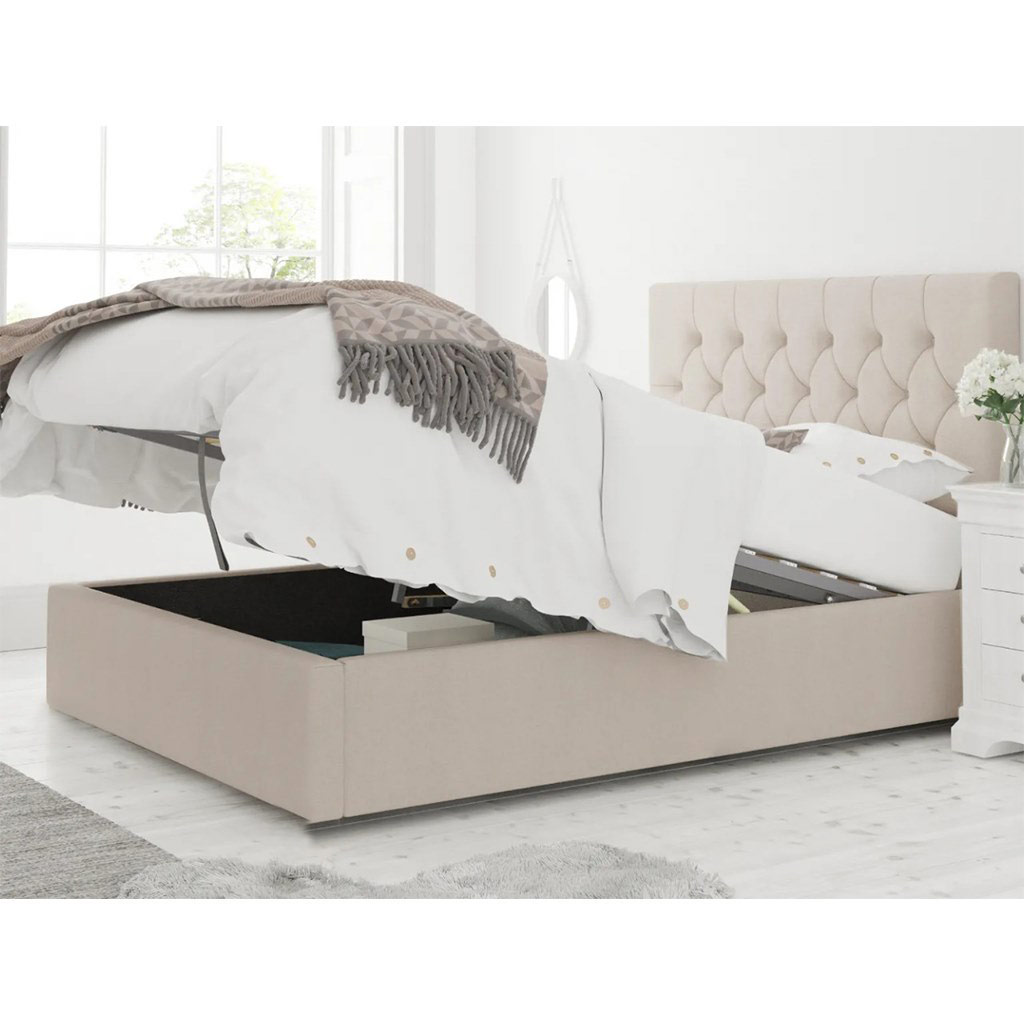 Counter Wood and Velvet Fabric King Bed 120×160×200 cm - Beige