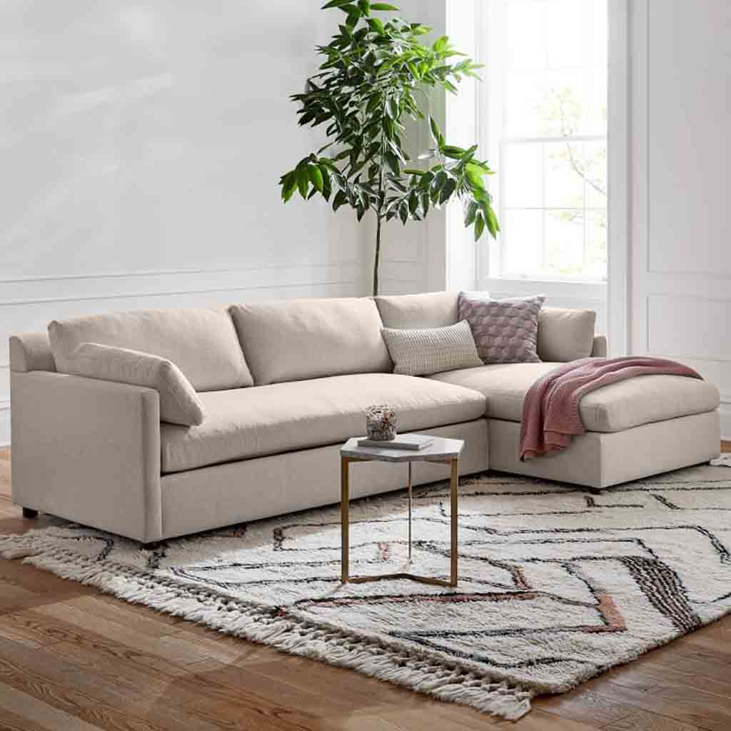 Beech Wood And Linen L-Shape Sofa - Beige