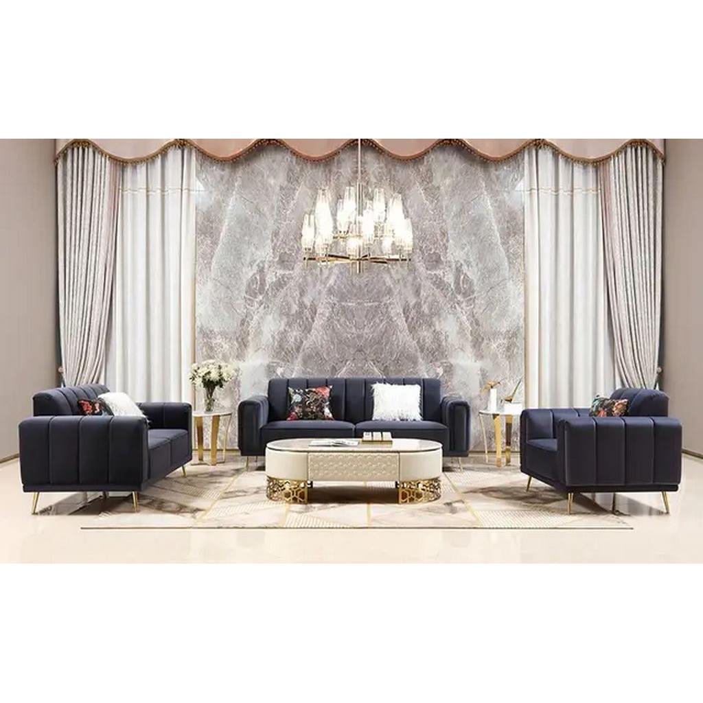 Beech Wood and Velvet Modern Living Room 3 pieces