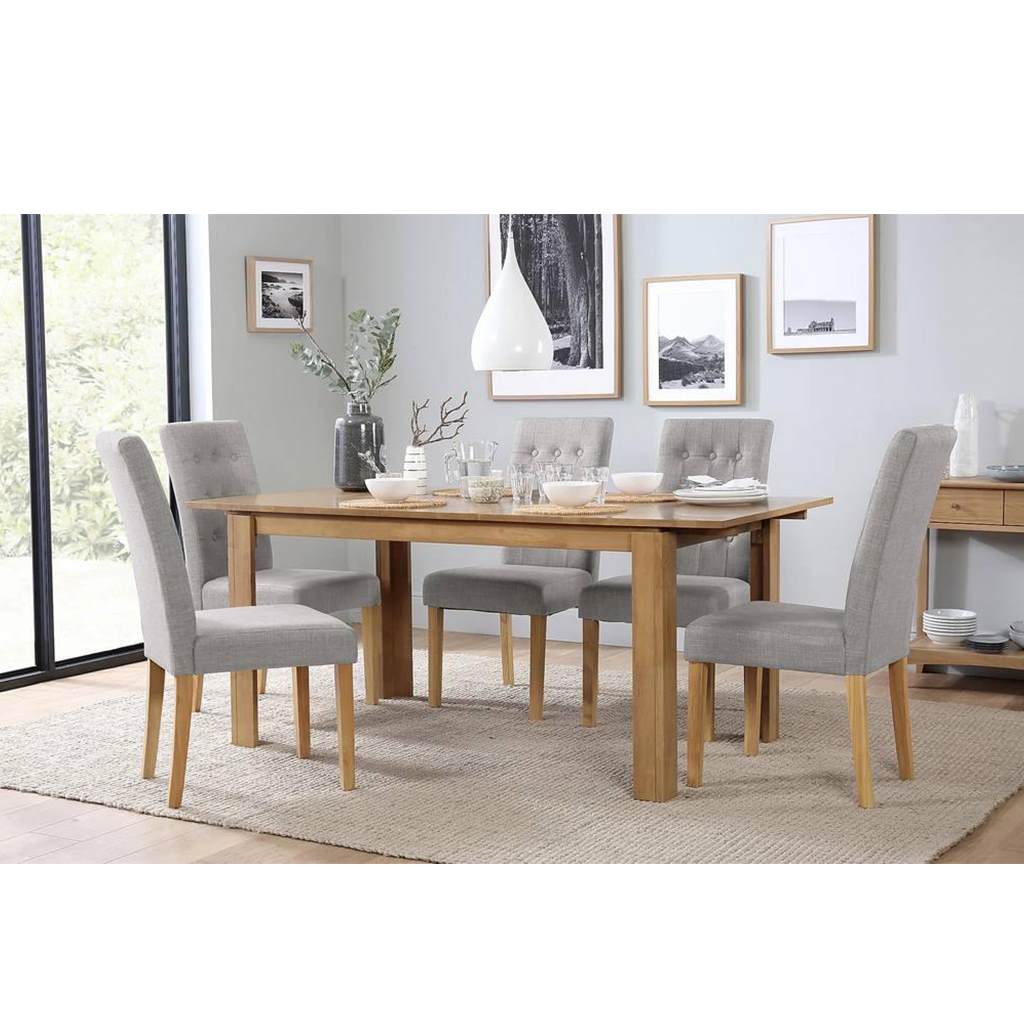 Beech and MDF Wood with Velvet Fabric Dining Room Set 7 pieces Beige and Grey