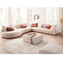 Beech Wood and Velvet Fabric L-Shape Sofa & Pouf - Off White