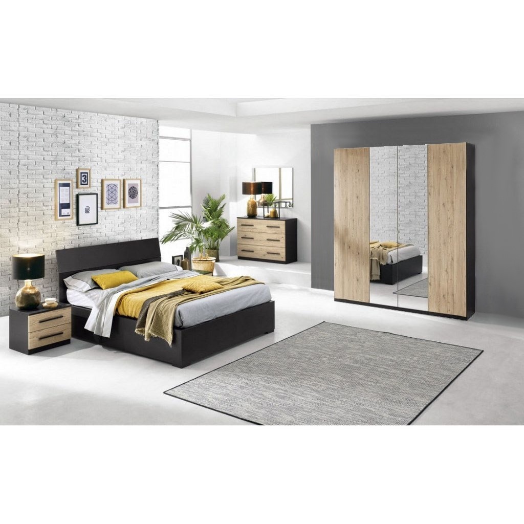 MDF Bedroom 4 Pieces - Dark Grey and Beige