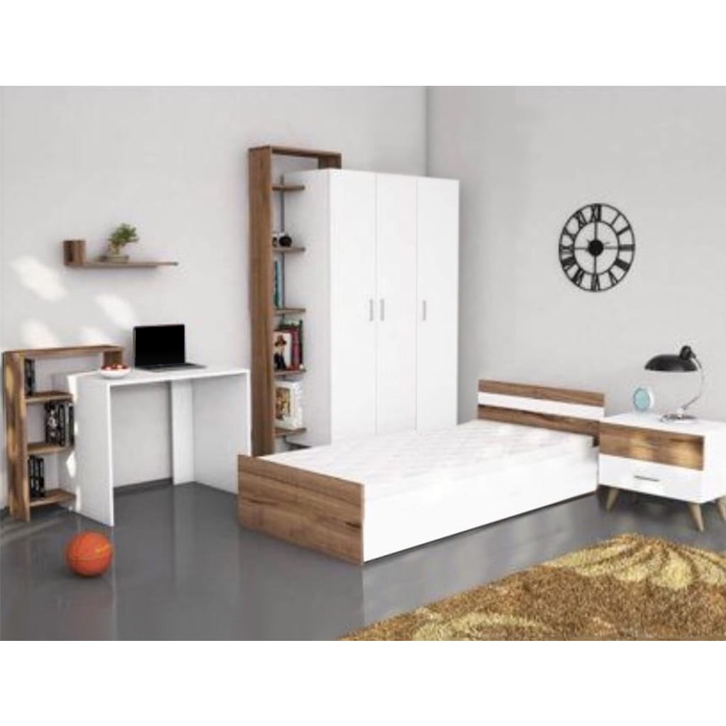 MDF Wood Bedroom Set 3 Pieces - White and Beige