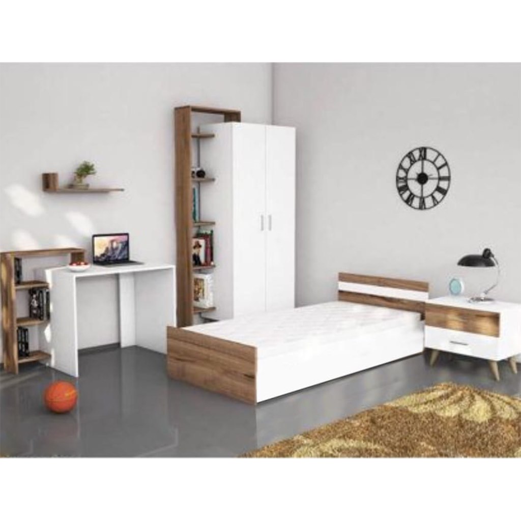 MDF Wood Bedroom Set 3 Pieces - White and Beige