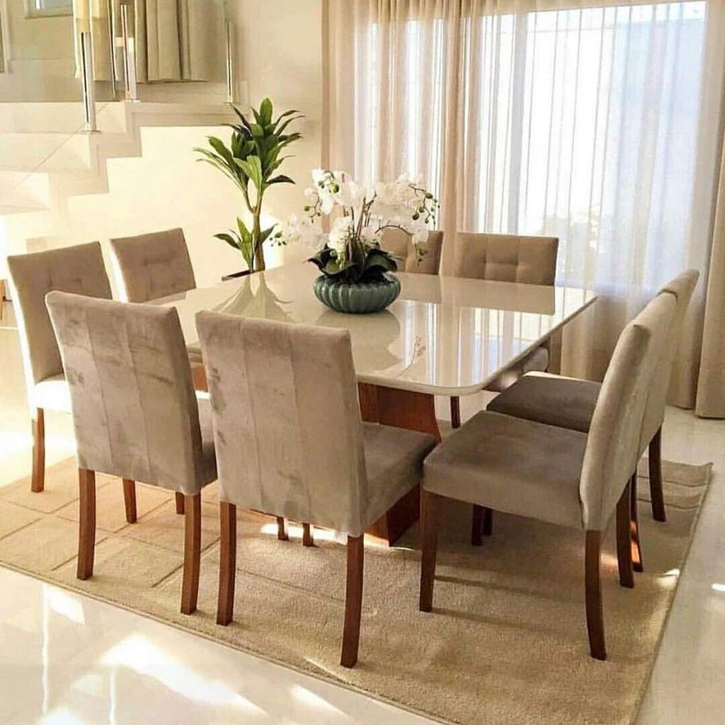 Beech and Counter Wood with Velvet Fabric Dining Room Set 9 pieces Brown and Beige