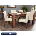 Beech and MDF Wood with Velvet Fabric Dining Room Set 7 pieces Brown and Off White