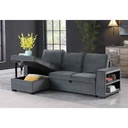 Beech Wood and Velvet Fabric L-Shape Sofa - Grey