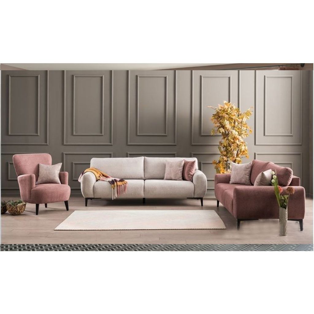 Red Beech Wood Living Room 3 Pieces - White and Pink