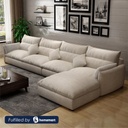 Natural Wood and Linen L-Shape Sofa - Beige