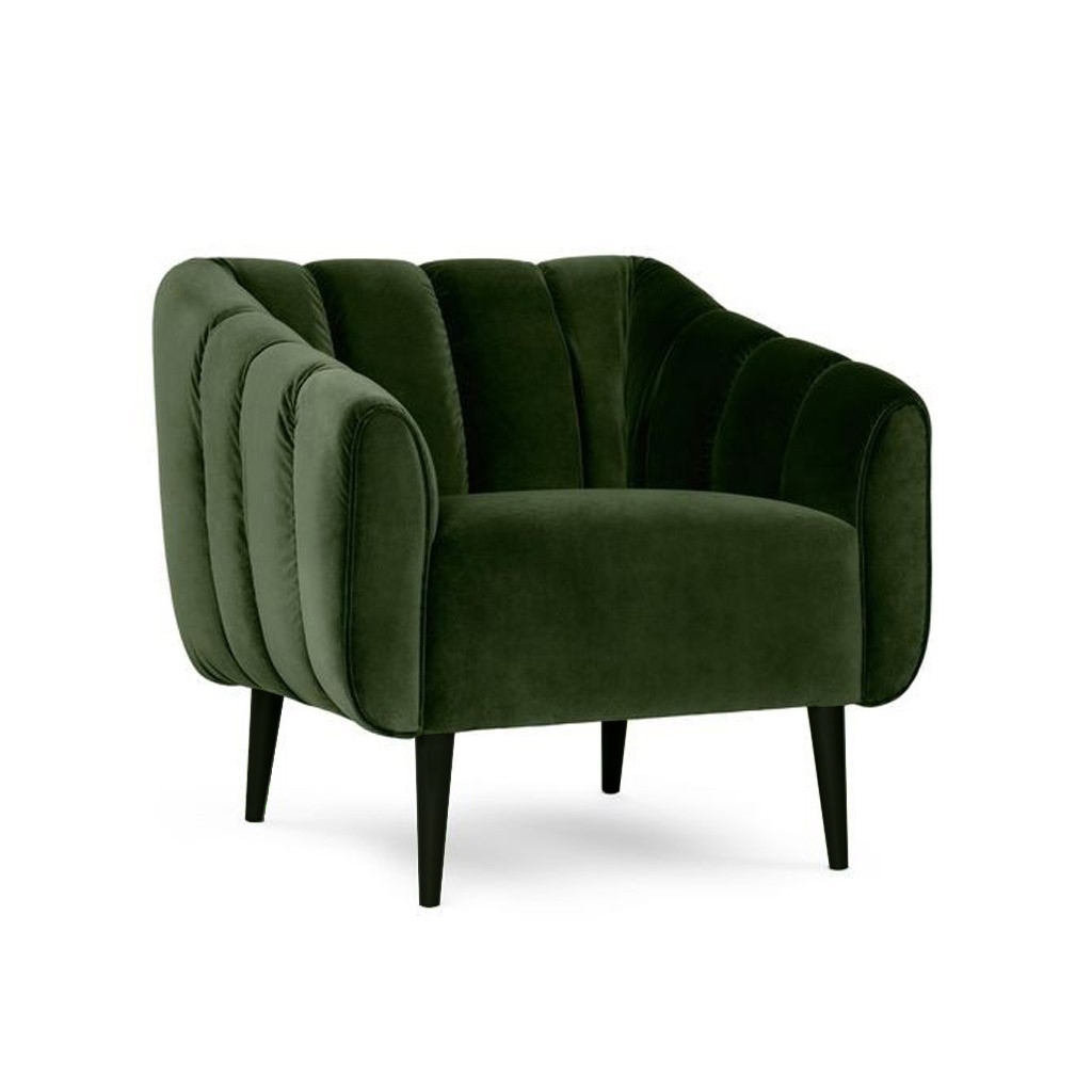 Beech Wood and Velvet Arm Chair - Green