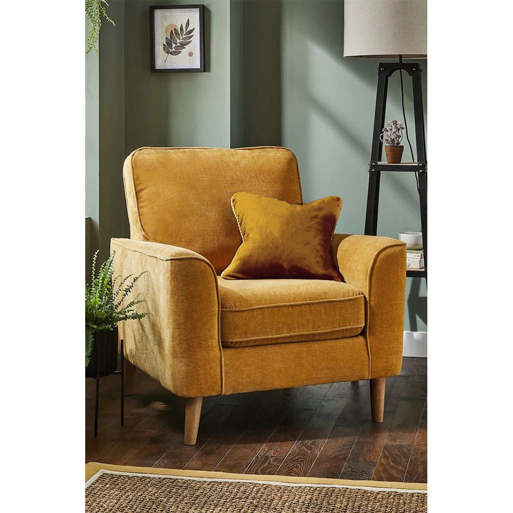 Beech Wood and Velvet Arm Chair - Yellow