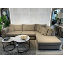 Red Beech Wood and Linen L-Shape Sofa - Beige