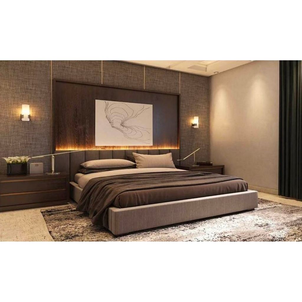 Counter Wood and Velvet Fabric Super King Bed 205x180x110 cm - Brown