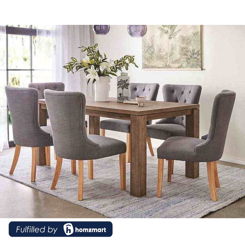 Red Beech Wood and European Union wood with Linen Fabric Dining Room Set 7 pieces Brown and Black