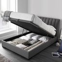 Red Beech Wood and Velvet Fabric King Bed 200×160×120 cm - Grey