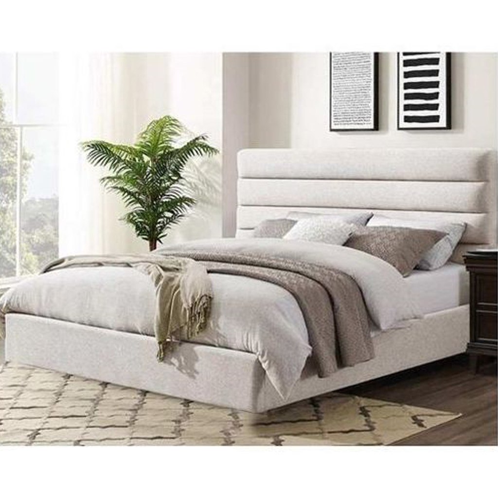 MDF Wood and Velvet Fabric King Bed 160x195×120 cm - Beige