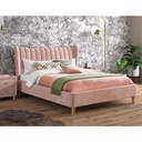 Red Beech Wood and Hammer Velvet Fabric King Bed 120x160x200 cm - Pink