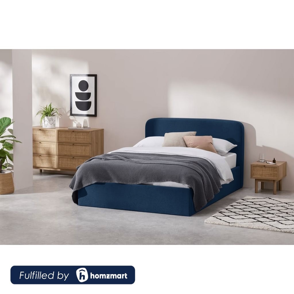 MDF and Velvet Fabric Queen Bed 150x120x195 cm - Blue