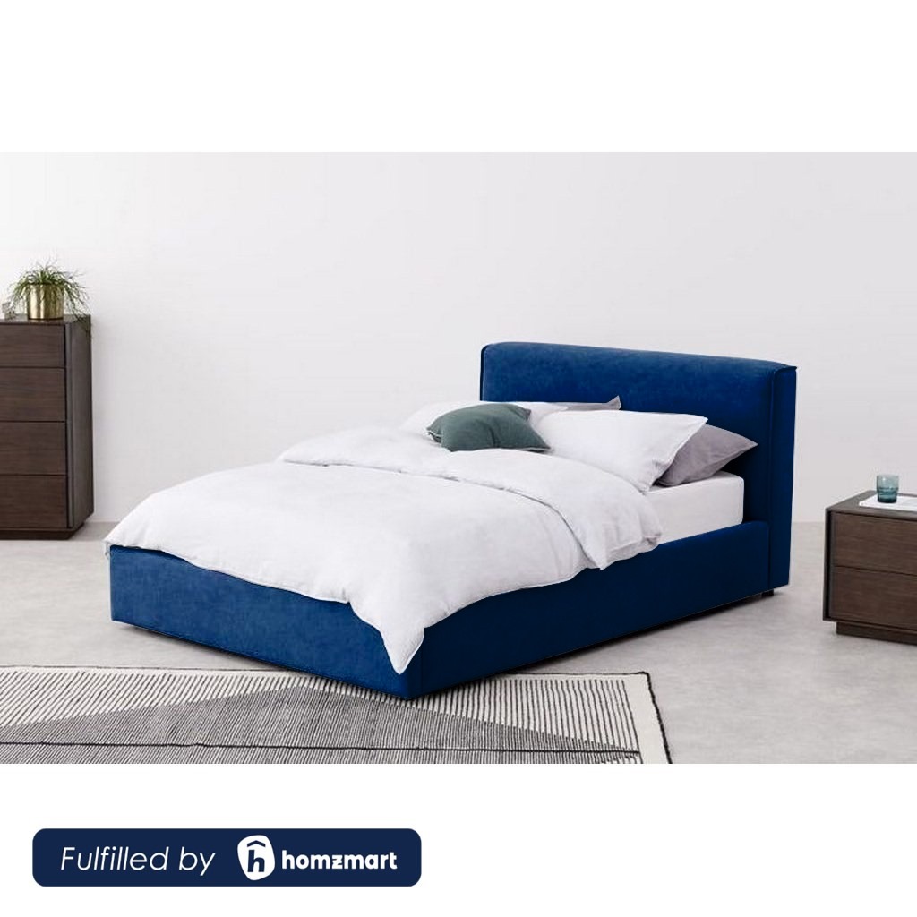 MDF Wood and Velvet Fabric Single Bed 100x120x200 cm - Blue