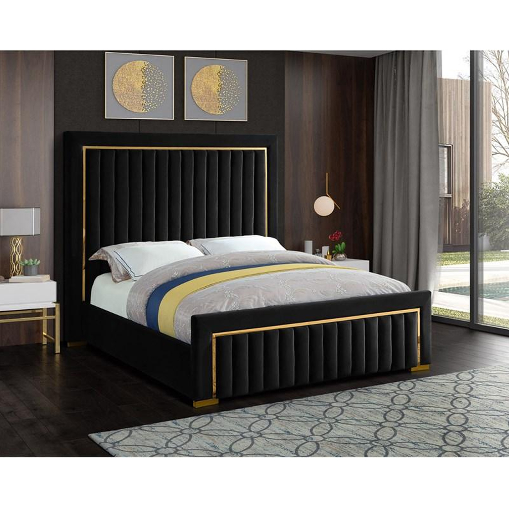 MDF and Velvet Fabric Single Bed 120×120×195 cm - Black