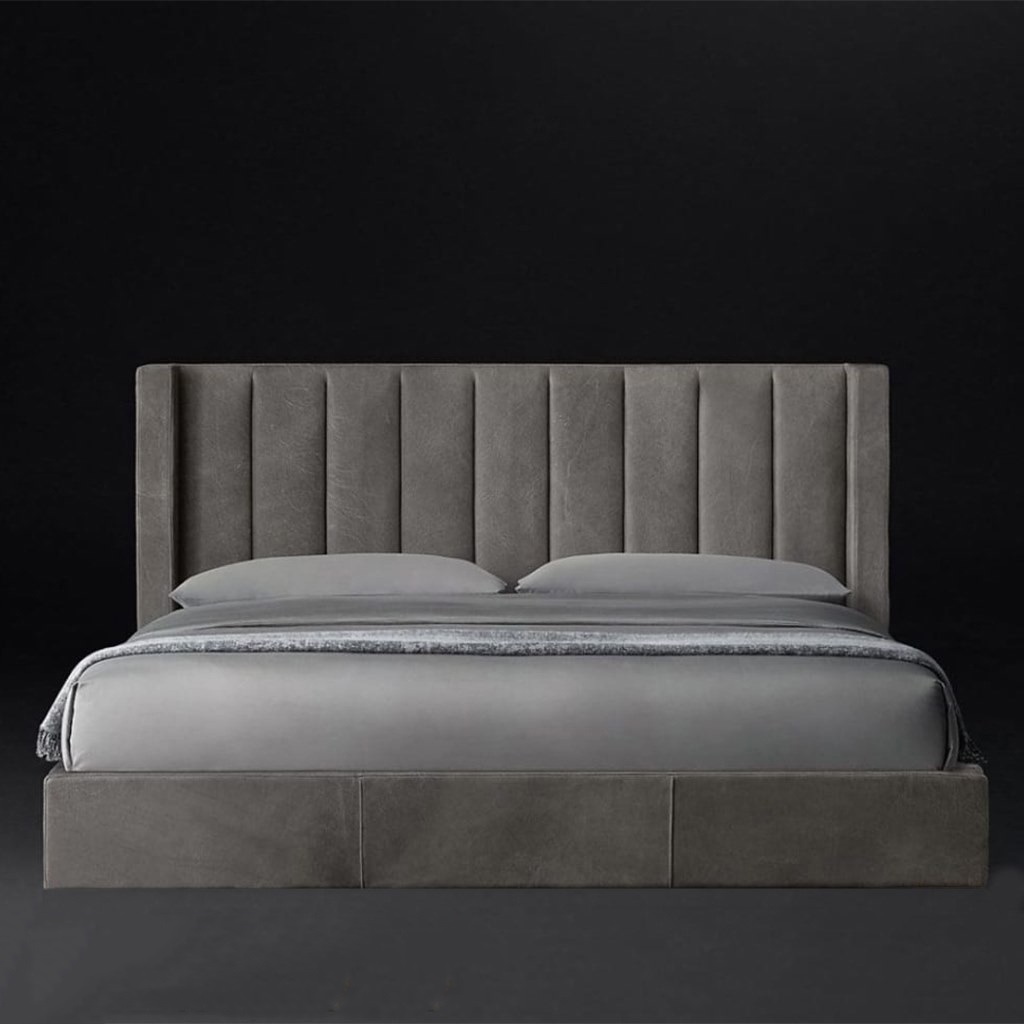 MDF Wood and Velvet Fabric Super King Bed 180x120x200 cm - Grey