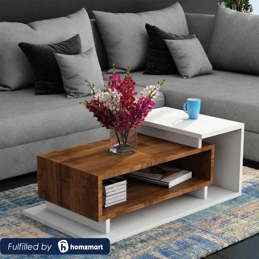 MDF Wood Coffee Table Brown and White - 90x50x35 cm