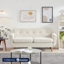 Beech Wood and Velvet 2 Seater Sofa - White