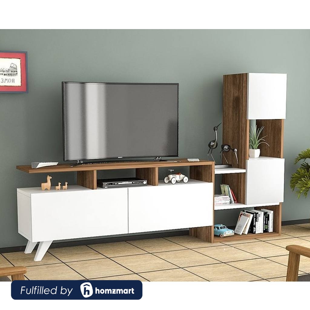 Melamine Wood and PVC Brown and White Tv Unit - 177 × 32 × 110 cm