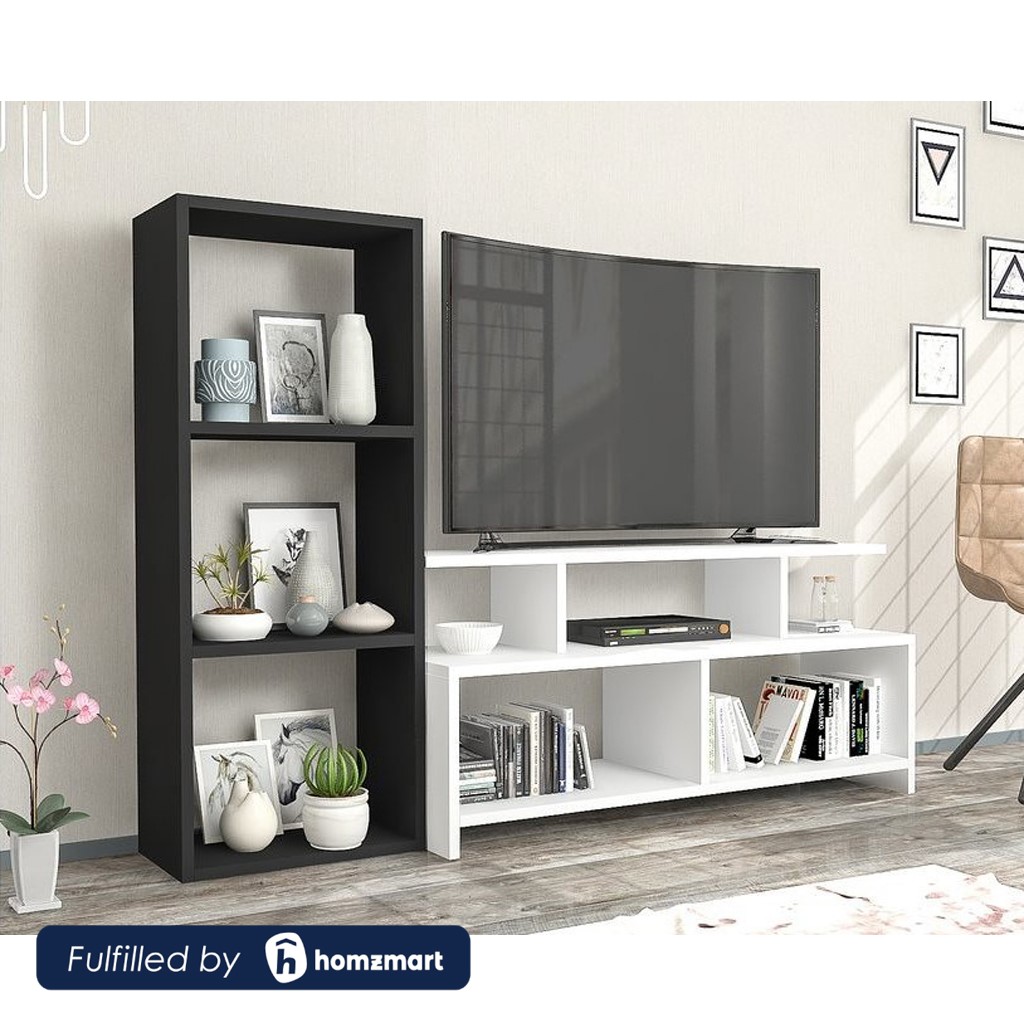 Poly Lackand MDF Black and White Tv Set - 170 × 30 × 180 cm