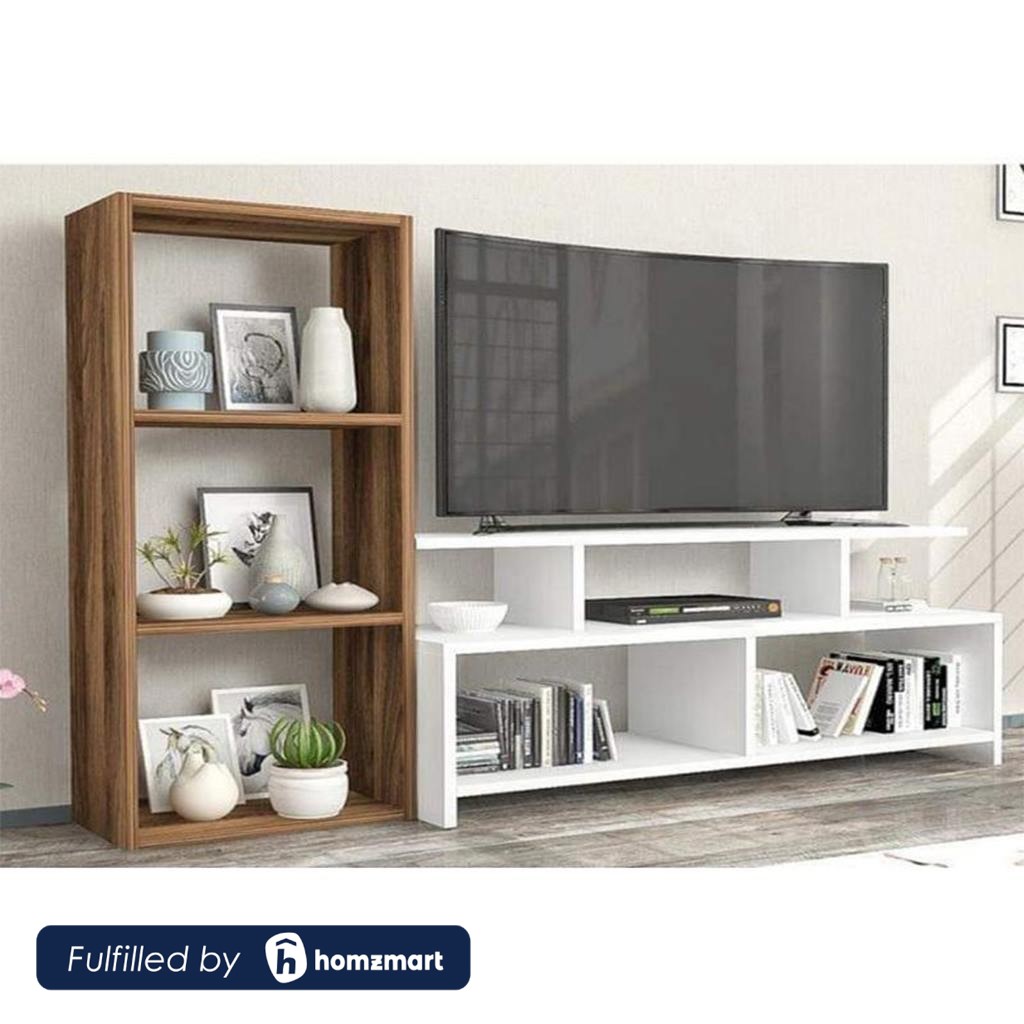 Poly Lackand MDF Brown and White Tv Set - 180 × 30 × 180 cm